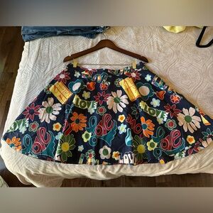 Love Moschino- Navy Floral & 'Love' Graphic flare Skirt